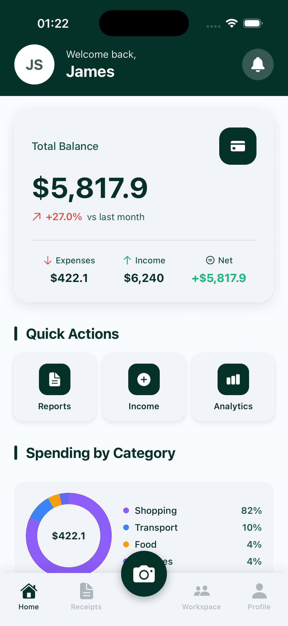 Receipt Scannr app dashboard